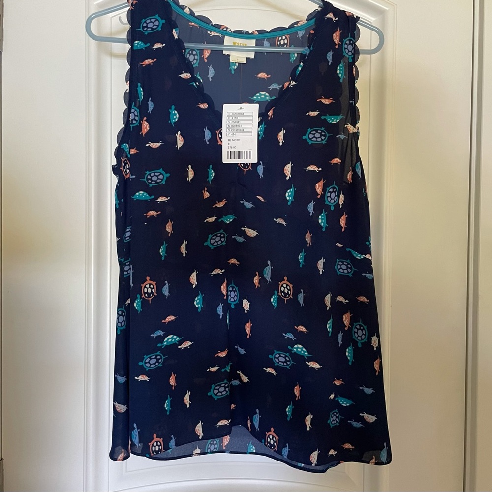 Anthropologie Maeve sleeveless top, medium, navy blue turtle pattern, NWT